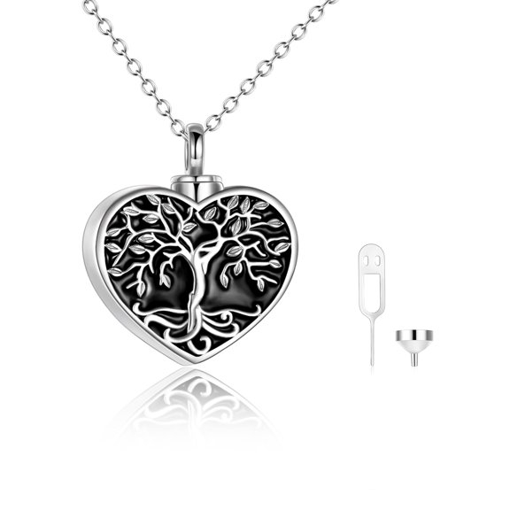 ONEFINITY Tree of Life Urn Necklaces for Ashes Silver Heart Funeral Memory Family Gift