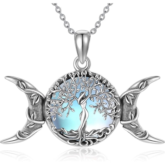 ONEFINITY Wiccan Goddess Jewelry 925 Sterling Silver Hecate Triple Moon Goddess Witch Pendant Necklace Pagan Protection Jewelry Gifts for Women
