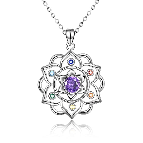 ONEFINITY Yoga Lotus Necklace Chakra Silver Pendant Mothers Day Gifts for Women