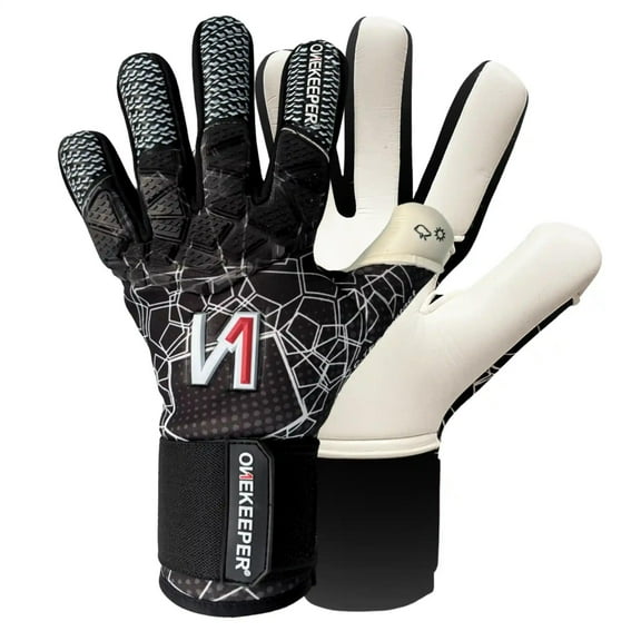 ONEKEEPER C-TEC Black and White Goalkeeper Gloves – No Finger Spines – Cold Weather with Thin Neoprene Backhand – Pro Goalie Gloves, 3.5mm Contact Latex, Negative Cut, Sizes 5-12