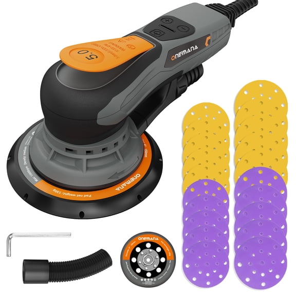 Onemana 5mm Random Orbital Sander, Brushless, 5/6" Pad, Central Vac, Woodworking