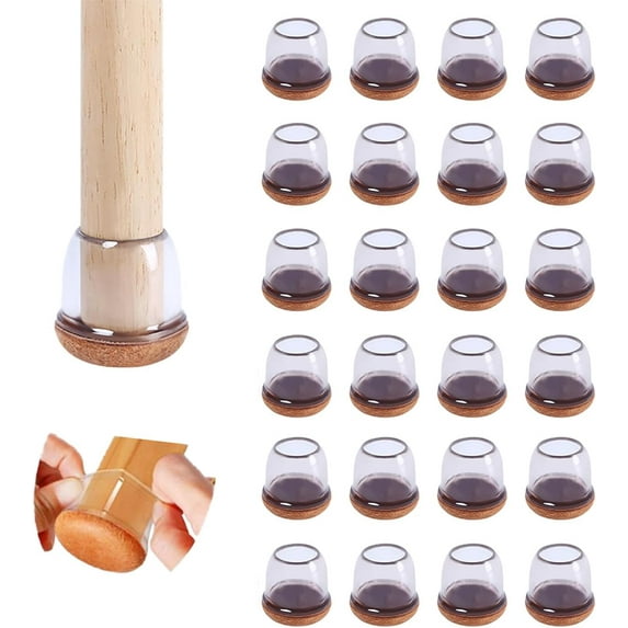 ONEON 24 Pack Chair Leg Floor Protector,Rubber Furniture Sliders,Chair Sliders Floor Protectorfor Hardwood Floors,Felt Pad Bottom 360°Wrapped Thickening Silicone Furniture Legs Caps (Round, L)
