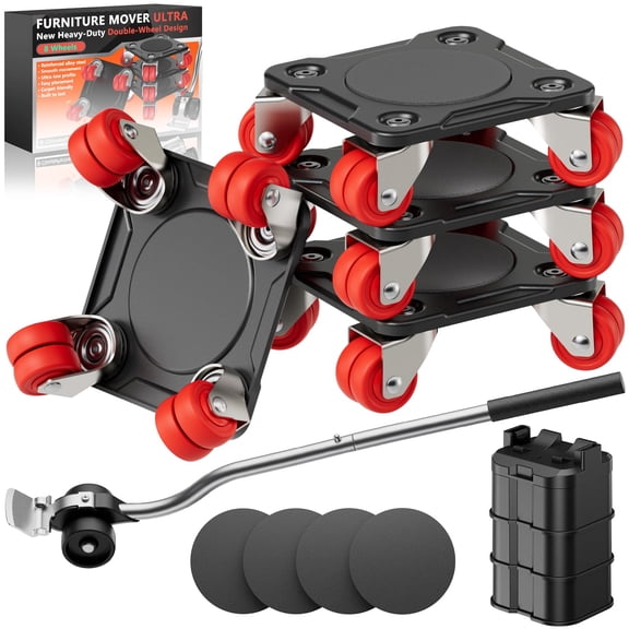 ONEON Heavy Duty Furniture Movers with Wheels Dolly with Auxiliary Lifter, All-New Upgraded Carbon Steel Panels & Dual-Wheeled Casters, Supports up to 1650 lbs (L)