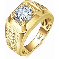 ONEORA 1.30 Ct Round Cut White Moissanite Men's Ring 18k Yellow Gold Over Silver Size- 9