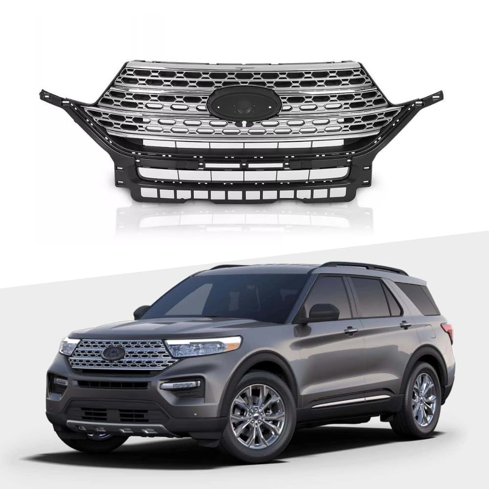 ONEPI Chrome Front Grill W/ Black Insert Compatible with Ford Explorer ...