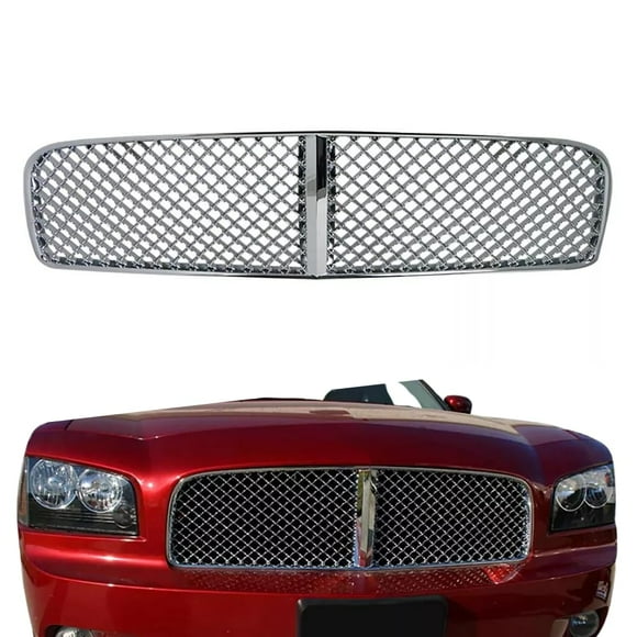ONEPI Front Grill Chrome Mesh Compatible with Dodge Charger Base/SXT/SE/SRT8 2006 2007 2008 2009 2010 Models, No Emblem