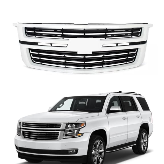 ONEPI Front Grill LTZ Style Summit White W/Black Insert Compatible with Chevy Tahoe LS/LT/Premier/PPV/SSV 2015 2016 2017 2018 2019 2020 Models, No Emblem, Replacement for 22936489