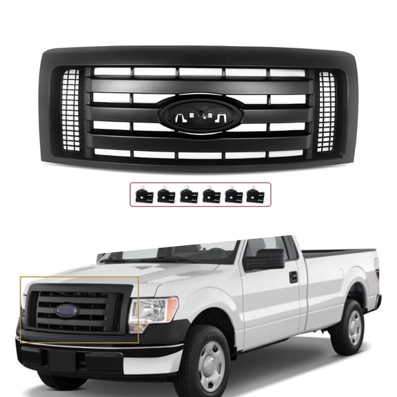 ONEPI Front Grill Matte Black Compatible with Ford F-150 F150 2009 2010 2011 2012 2013 2014 Models, No Emblem