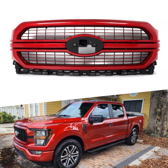 ONEPI Front Grill Rapid Red Compatible with 2021 2022 2023 Ford F150, W/Black Insert, No Emblem