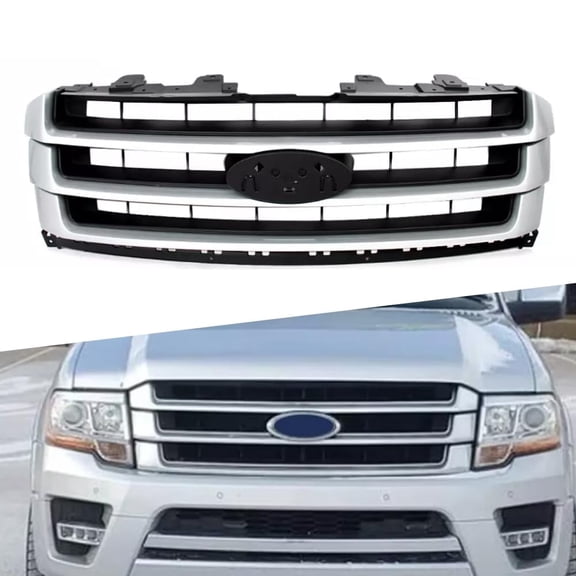 ONEPI Ingot Silver Front Grill Fit For Ford Expedition 2015 2016 2017 Models, W/Black Insert