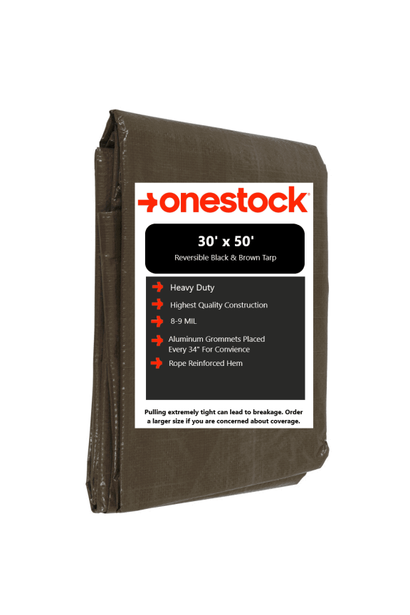 Reversible Tarpaulin Heavy-Duty Waterproof Tarp, Brown/Black, 30' x 50'