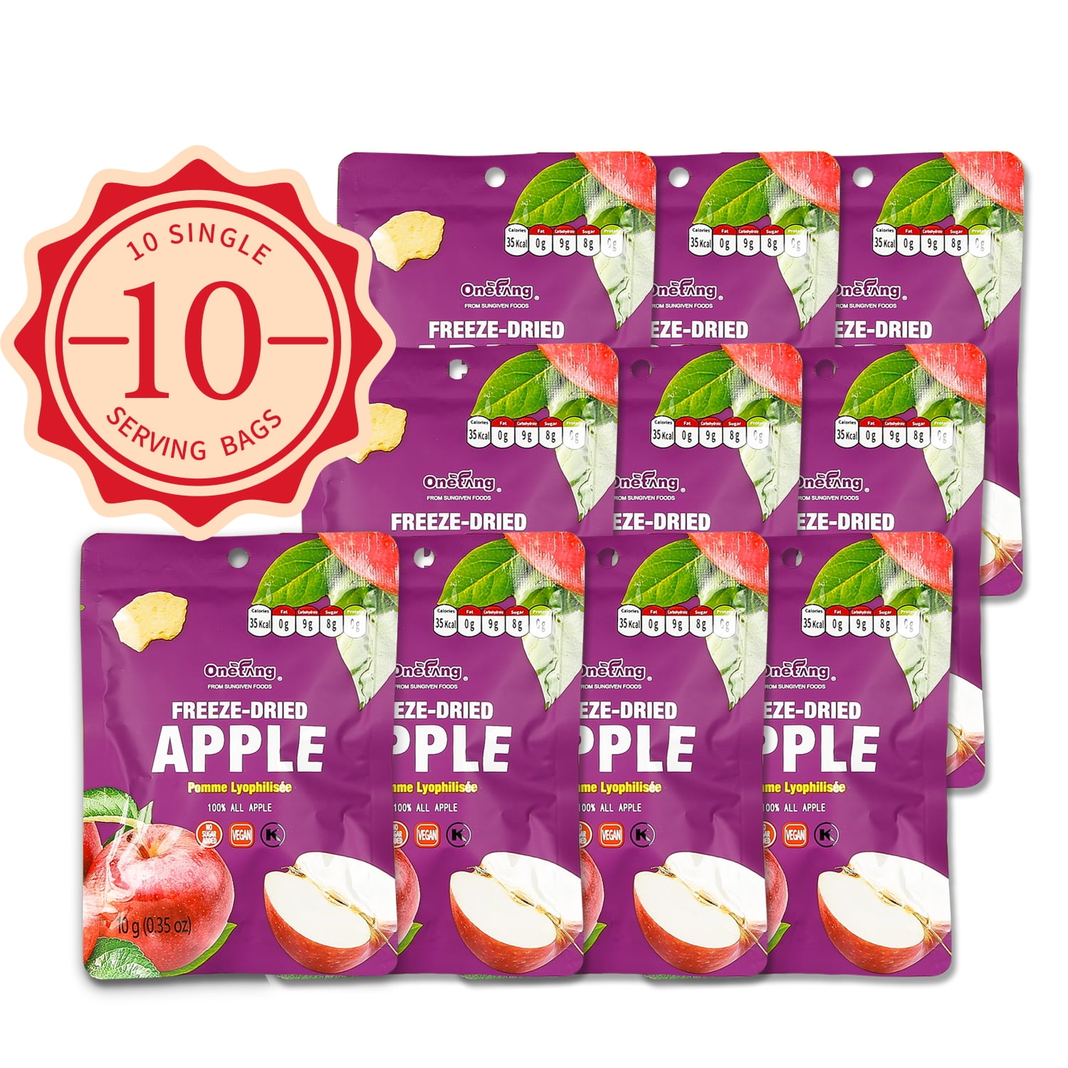 ONETANG Freeze-Dried Fruit Apple Chips, 10 Pack Single-Serve Pack, 0.35oz