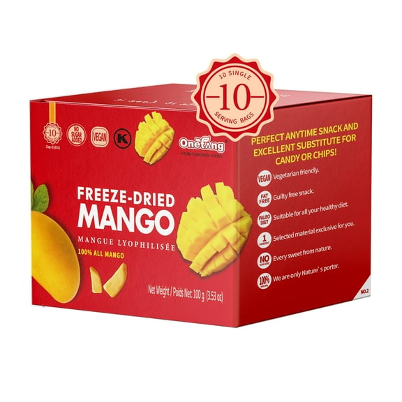 ONETANG Freeze-Dried Fruit Mango Chips, 10 Pack Single-Serve Pack, Non-GMO, Kosher, No Add Sugar 3.53 oz