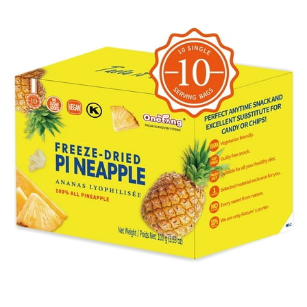 ONETANG Freeze-Dried Fruit Pineapple Chips, 10 Pack Single-Serve Pack, Non GMO, Kosher, No Add Sugar, Gluten free, Vegan 3.53 oz