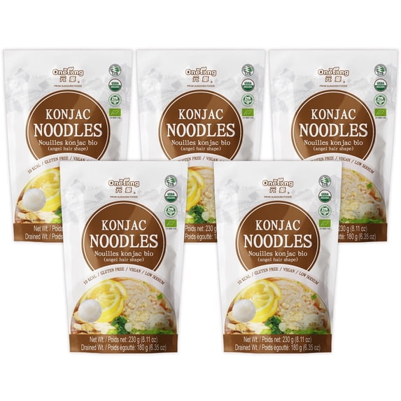 ONETANG Organic Shirataki Konjac Angel Hair Noodles, Keto Friendly, 5 Pack, 8.11 Oz
