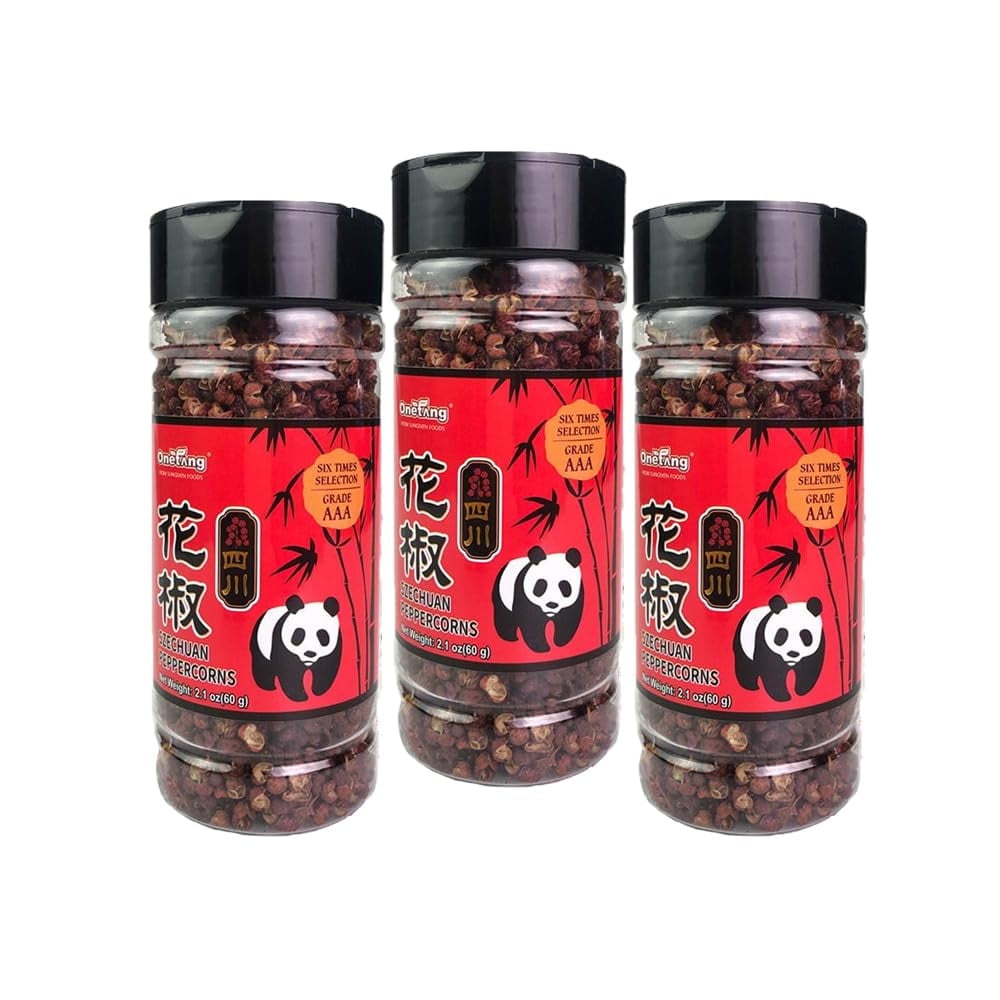 ONETANG Sichuan Peppercorns, 6.3oz(180g), Authentic Szechuan Whole Red Peppercorn, Less Seeds, Strong Flavor, Essential for Mapo Tofu, Kung Pao Chicken and Asine Cusine, Pack of 3