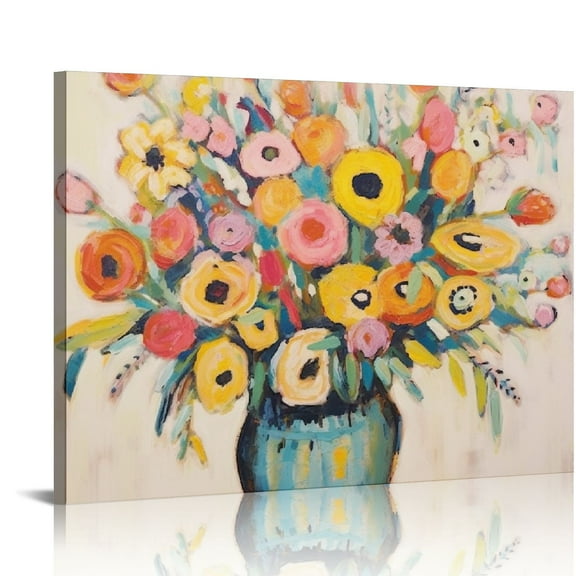 ONETECH 20x16 Inch Flower Oil Paintings Wall Art for Bedroom, with Hand-Painted Textured and Abstract Colorful Floral Artwork on Canvas