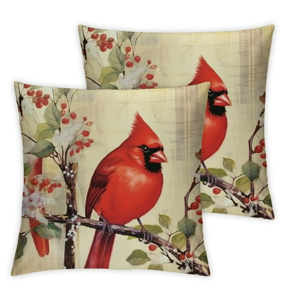 ONETECH  4 Pack Peace Pigeon Red Cardinal Birds Sparrow Birds Stand on Fruit Tree Branch Square Throw Pillow Cases Vintage Post Card Style Decorative 2pcs Home Cushion Cover 2pcs
