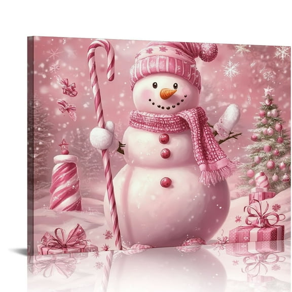ONETECH A Pink Snowman Art Modern Canvas Prints for Living Room Bedroom Office Wall Decor 20x16in