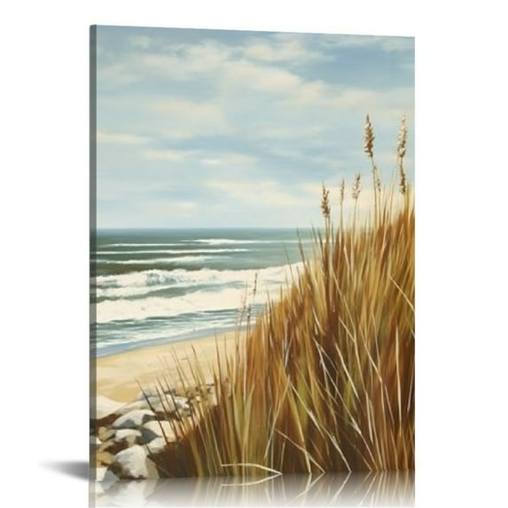 ONETECH Abstract Beach Picture Wall Art: Coastal Grass Seascape Artwork Print on Canvas for Walls