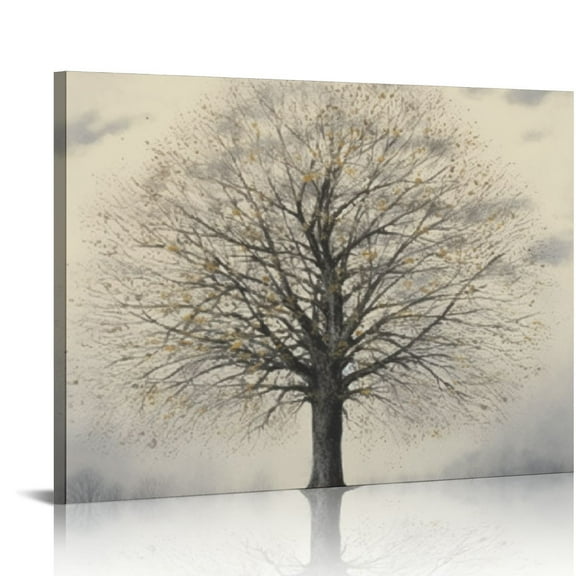 ONETECH  Abstract Black and White Tree Picture Decor Canvas Wall Art Life Painting with Gold Landscape for Home Bedroom Decoration