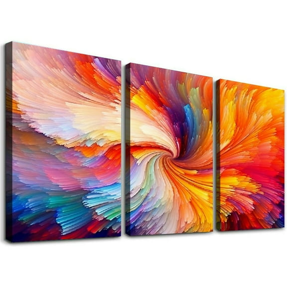 ONETECH Abstract Colorful Wall Art Rainbow Canvas Wall Decor  Multicolor Pastel Color Blocks Splash Picture Art Modern Contemporary Prints Painting Artwork for Home Living Room 12''x16''X3 Panels