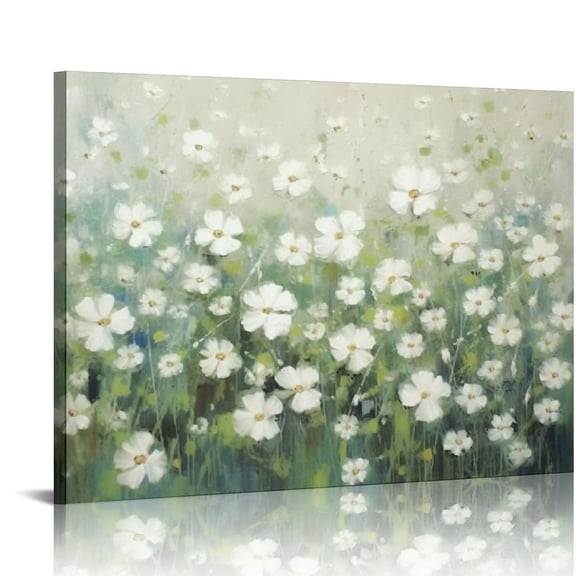 ONETECH Abstract Flower Canvas Wall Art: Bedroom White Floral Picture Living Room Large Painted Textured Painting Decor with Gold Foil Farmhouse Vintage Botanical Nature Print Modern Wildflower