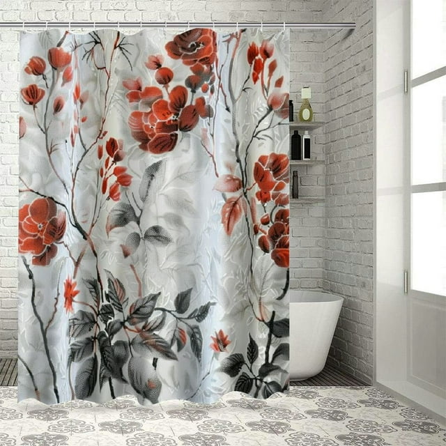 Abstract Greyish Eucalyptus Leaves Shower Curtain with White