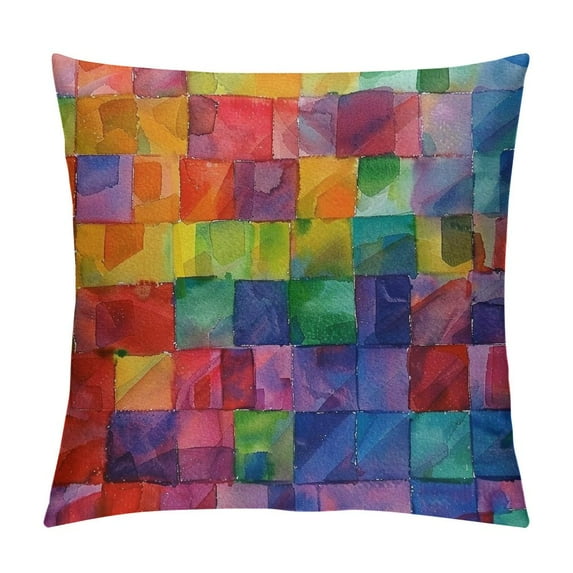 FUMJ Abstract Pillow Cushion Cover , Rainbow Colored Geometric Square Shaped Blurry Effects Watercolor Design, Decorative Square Pillow Case