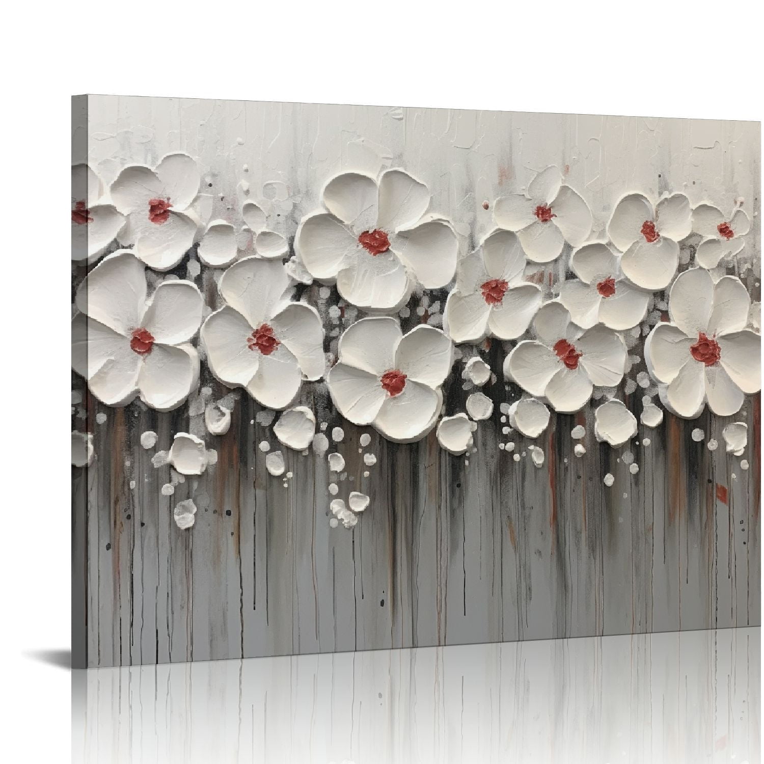 ONETECH Abstract Plum Canvas Wall Art White Flowers Living Room Wall ...