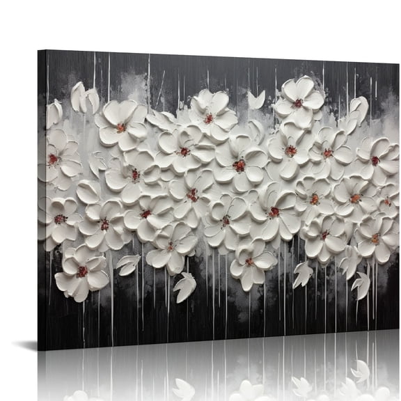 ONETECH Abstract Plum Canvas Wall Art White Flowers Living Room Wall Decor Large Wall Art Hand-Painted Oil Floral Painting Print Pictures Plum Blossom Artwork for Home Office Ready to Hang 20\x16\