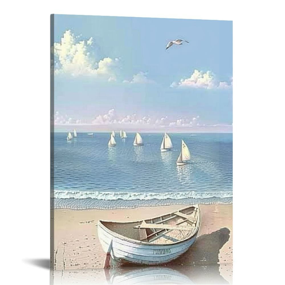 ONETECH Abstract Seascape Canvas Wall Art Ocean Beach Sea Bird Pictures ...