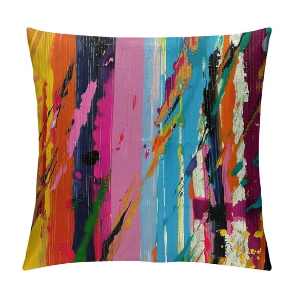 ONETECH Abstract Throw Pillow Cushion Cover, Multicolored Expressionist Work of Art Vibrant Rainbow Design Tainted Pattern, Decorative Square Pillow Case, Rainbow Color