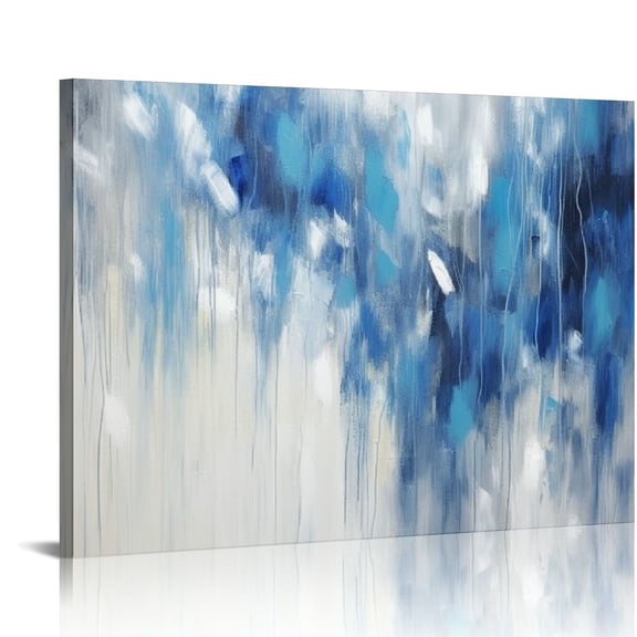ONETECH  Abstract Wall Art Canvas Picture: Heavy Textured Blue and Gray Artwork Painting for Living Room