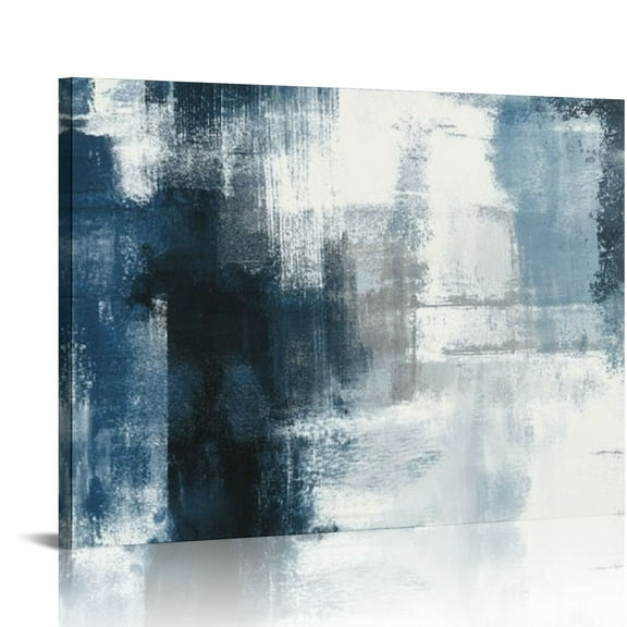 ONETECH  Abstract Wall Art Navy Blue Gray Canvas Large Framed  Modern Minimalist Neutral Color Block Shape Artwork Blue Printing Pictures Wall Decor for Living Room  20x16in