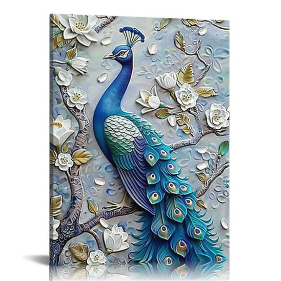 ONETECH Abstract Wall Decor Canvas Abstract Blue Peacock Canvas Wall Art For Living Room Watercolor Bird Artwork Modern Pictures Home Decor and Office Decoration