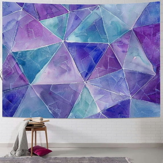 ONETECH Abstract Watercolor Lilac Blue Geometric Wall Tapestry, Colorful Violet Strokes Wall Hanging Tapestry Decoration White Hem Around for Dorm Room Bedroom