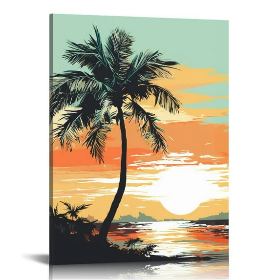 ONETECH Abstract beach canvas wall art Landscape Art - Canvas Wall Art, Beach Decor Canvas Wall Art, Sunset On Ocean, ocean beach picture, nature landscape