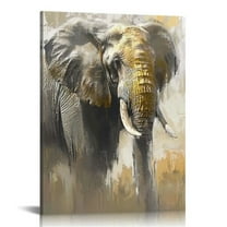 ONETECH  Africa Safari Elephant Painting Africa Tribal Ethnic Ancient African Woman Man with Elephant Canvas Wall Art Prints Ready to Hang Retro Gold Picture Artwork for Wall Decoration 12x16 in