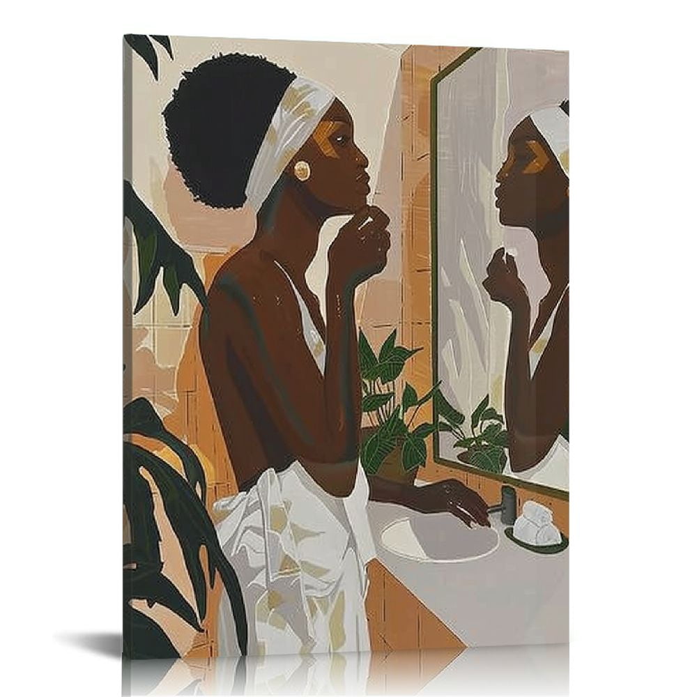 ONETECH African American Bathroom Wall Art Canvas Poster Decorative with Frame Boho Woman Art ...