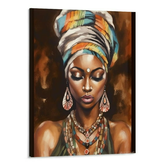 ONETECH  African American Canvas Wall Art Fashion Black Girl Wall Decor Colorful Portrait Canvas Print Picture Painting for Room Bedroom  16x20 inch