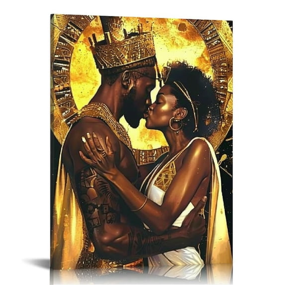 ONETECH African American Canvas Wall Art, King and Queen Crowns Canvas Print, Black Art Paintings for Wall Decor, African Lovers Women&Man Bedroom Picture Framed Artwork for Room Decor