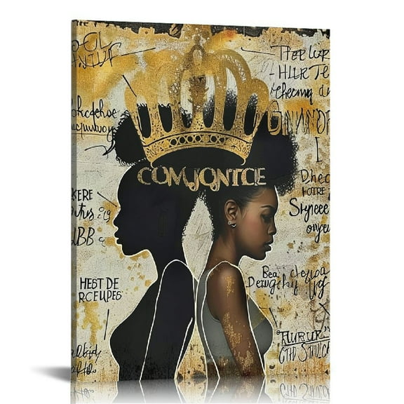 ONETECH African American Wall Art Black King And Queen Canvas Print Painting Picture Artwork Black Girl Inspirational Quotes Wall Decor For Living Room Bedroom Office Home Decor Framed Ready To Hang 1