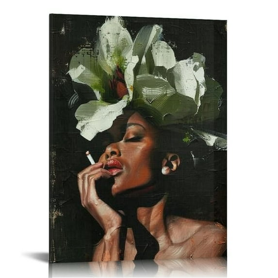 ONETECH African American Wall Art Black Woman Head Flowers Poster Black Girl Art Wall Decor Abstract Floral African Portrait Poster Modern Feminine Boho Art for Bedroom Living Room 12x16 in