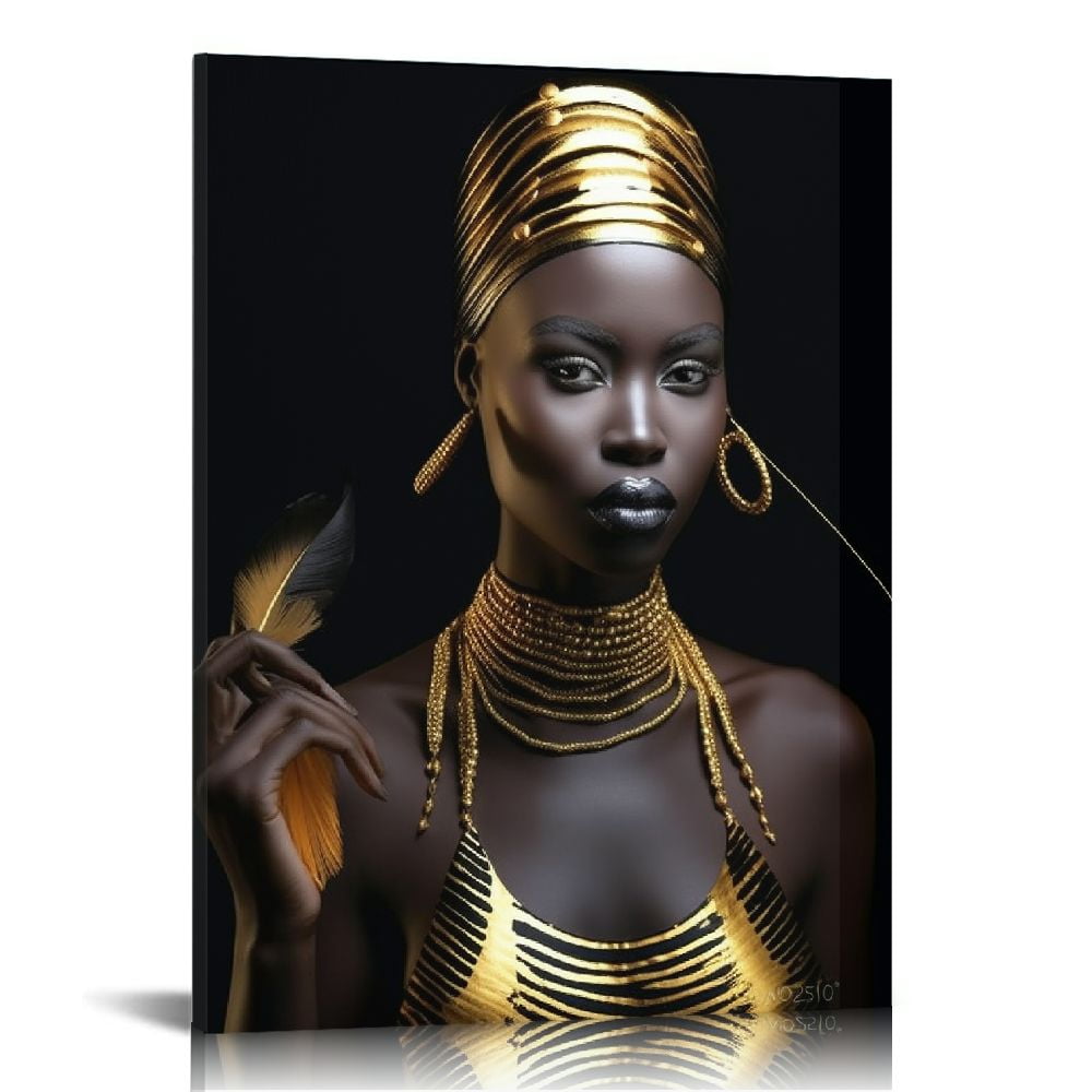 African American Wall Art Minimalist Painting, Abstract Gold
