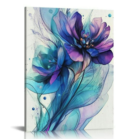 ONETECH African Violet Flowers Canvas Wall Art for bedroom Living Room,Bathroom Wall Decor,Wall Painting Home Decoration Abstract watercolor flowers and leaves artwork  12x16 in