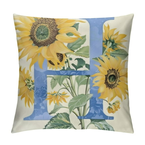 ONETECH Alphabet Decorative Pillow Covers, Monogram Letter with Sunflowers Name Square Cushion Covers Decorative Home Decor for Sofa Couch Chair Car