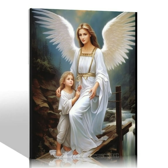 ONETECH Angel Poster Framed Vintage Wall Art For living room Artwork Guardian Angel Wall Decor Canvas For Painting Pictures Dcorations Famous Art Prints Framed (16x20 inch)