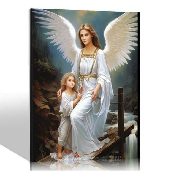 ONETECH Angel Poster Framed Vintage Wall Art For living room Artwork Guardian Angel Wall Decor Canvas For Painting Pictures Dcorations Famous Art Prints Framed (16x20 inch)