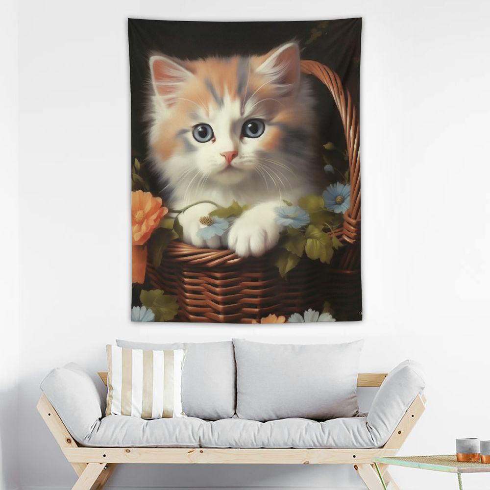 Tenture Murale Tissée Chat à La Fenêtre - Coton Et Polyester 58x38 Pouces - Art Mural Fait Main USA